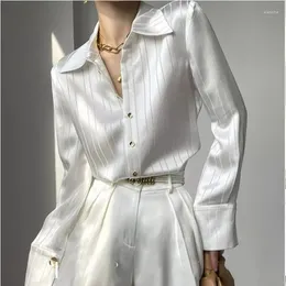 Women's Blouses French Striped For Spring 2024 Style With A SenSe Of Drape TemperamenT And HigH-end Feel. Imitation Silk AcetAte