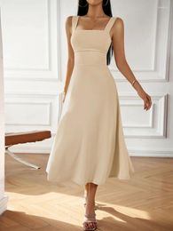 Casual Dresses FTLZZ Summer Elegant Women Spaghetti Strap Sleeveless Midi Dress Lady Empire Slim A-line Solid
