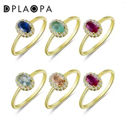 Cluster Rings DPLAOPA 925 Sterling Silver Gold Coated Topaz Ring Thick Rainbow CZ Colourful Crystal Popualr 2024 Women Wedding Jewellery