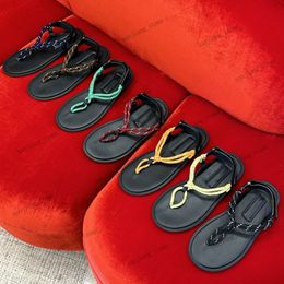 New miui Riviere slides crystal Sandals cotton cord lace up thong sandal knot Flats Round Toe Flip Flops Designer Women slip on Flat slides mule slipper shoes 2024