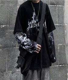 Januarysnow Black Hip Hop TShirt Mens Casual Autumn Tops Tee Fake Two Pieces Long Sleeve Men T Shirt Fashion Japan Tshirt Streetw1251322