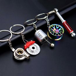 Car Key Creative Metal Keychain Turbo Gear Wheel Hub Brake Discs Shock Absorbers Calipers Car Keychain Pendants T240509