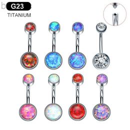 Navel Rings 1 PC G23 Titanium Piercing Opal Zircon Belly Button Ring Beach Shiny Crystal Perforation Body Sexy Women Jewellery 14G d240509