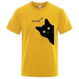 Men's T-Shirts Meow Black Cat Funny Printing Men Breathab T Clothes Summer Strtwear Tops Oversized Loose Cotton Short Seve H240508