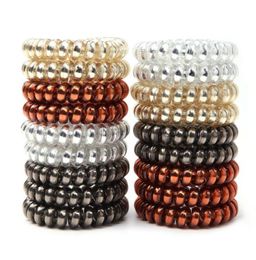 Bright Metallic Colour Spiral Hair Coil Pony Tails Holder Telephone Wire Cord Head Tie Good Quality Girls Elastic Hairrope2219051