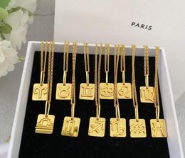 Top Quality 24K Gold Plated 12 Constellation Zodiac Designer Necklace Square Galaxy Astrology Chain For fashion Women necklace Cla5701897