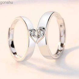 Couple Rings New 2-piece Love Zircon Couple Ring Set Fashion Lover Bride Engagement Valentines Day Ring Jewellery Gifts WX