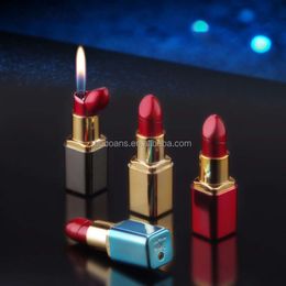 YM Creative Mini Women S Lighter Personalised Lipstick Shape Open Flame Lighter Metal Iatable Cigarette Set Wholesale