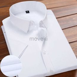 Men's Dress Shirts Summer New Mens Plain Short-sleeved White Shirt Lapel Slim Business Classic Mens Formal Work Shirt Brand Clothing d240427