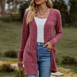 Women's Knits Tees Womens cardigan sweater 2023 autumn/winter new womens long jacket twisted rope with buttons solid color knitted sweaterL2405