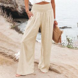 Women's Pants Spring Summer For Women Office Lady Cotton Linen Pockets Solid Loose Casual White Wide Leg Long Trousers