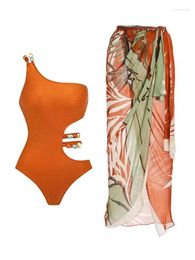 Women's Swimwear Stylish Retro Orange One-shoulder Waist Design Hollowed-out Features One-piece Summer Seaside Bikini Swimsuit 2024 Girl