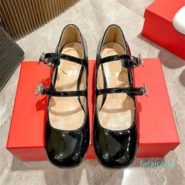 Shoes Paris Women Designer Sandals Pumps Patent Leather Shoe 3/7cm High Heels Mary Jane Pump Double Strap Block Heeled Flower