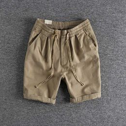 Men's Shorts Vintage heavy twill wash casual shorts mens embroidery embellished fashion loose straight mid-length pants Y240507