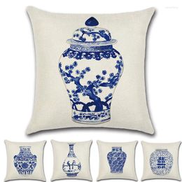 Pillow Chinese Decor Style Blue And White Porcelain China Pattern Throw Case Sofa Room Chair Car Decorative Cover 45x45