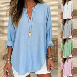 Women's T Shirts T-Shirts For Women Tees Trendy 2024 Summer Fashion Casual Solid V Neck Plus Size Blouse 3/4 Sleeve Ropa De Mujer
