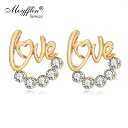 Stud Earrings 2024 Fashion Gold Color Love For Women Crystal Boucle D'oreille Jewelry Brincos Bijoux Female Mujer Accessories