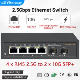 4-Port 2.5Gb Fiber Switch Uplink 2x10G SFP+ Port Plug and Play Hub Internet Splitter Fanless For IP Camera/Wireless AP