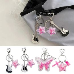 Keychains Harajuku Y2k Guitar Love Star Keychain With Heart Buckle For Women Sweet Cool Fashion Pendant Key Ring Bag Hanging Ornament
