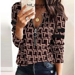 T-shirt Temperament Printing Womens Computer All-match Round Neck Zipper Shirt Ice Silk Small Was Thin Jacquard Knitted Top Tees 48504 1W1I