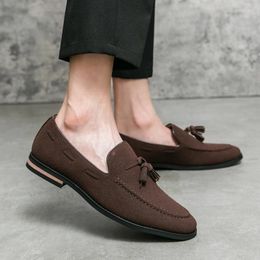 Casual Shoes Spring High-quality Suede Men Slip-on Loafers Brown Nubuck Driving Comfortable Soft-soled Tassel