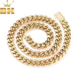 Chains TBTK 8mm/10mm/12mm Stainless Steel Cuban Link Chain Iced Out CZ Box Clasp Bracelet Necklace Fashion Hiphop Men Jewellery d240509