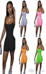 Designer Women Short Jumpsuits Pyjama Summer Onesies Sleeveless Playsuits Rompers Plus Size Dhl Solid Colour Lady Clothes3171510