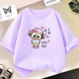 T-shirts 2023 New 3-14 Year Old Girl Ultraman Short sleeved T-shirt for Childrens Cartoon T-shirt Cute Owl Print Little Girl T-shirtL2405