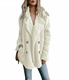 2019 Winter Thick Warm Teddy Coat Woman Lapel Long Sleeve Fluffy Hairy Fake Fur Jackets Female Button Pockets Plus Size Overcoat2026879