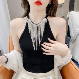 Women's Tanks Summer Sexy Sleeveless Tops Ladies Elegant Solid Interior Lapping Diamonds Pullovers Club Clothing Strapless Camisole