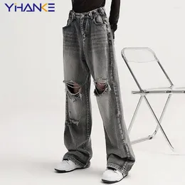 Women's Jeans Vintage Loose Straight Woman Casual Fashion Hole Denim Trousers Tassel 2024 Autumn Design Wide Leg Cargo Pants Female Chic