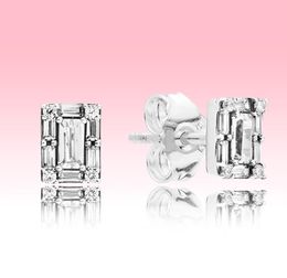 NEW Sparkling Square Halo Stud Earrings summer Jewellery for 925 Silver Rose gold CZ diamond Earring for Women with Original box9552251