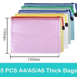 Bag 5 PCS A4/A5/A6 Mesh Zipper Pouch Document Bag Waterproof Zip File Folders School Office Supplies Pencil Case Storage Bags