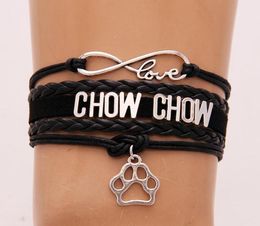 Chow Chow Bracelets Dog Paw Charm Breeds Puppy Braided Bracelet Bangles Handmade Leather2710375