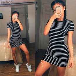Basic Casual Dresses Summer sexy mini dress womens short sleeved street clothing tight fitting black striped dress party elegant dress party evening dress y2k XW