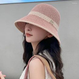 Berets Charm Summer Knitted Hollow Sun Hats For Women Matching Sunshade Ladies Holiday Beach Anti-UV Bucket Hat Fisherman Cap Travel