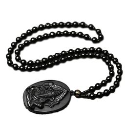 Pendant Necklaces Ganesha Black Obsidian Carved Ganesh Elephant Lucky Pendants Free Necklace Fine Crystal JewelryPendant 240Z