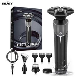 Razors Blades Sejoy 5in1 Mens Electric shaver Ipx7 waterproof rotating intelligent sensor beard trimmer for travel and home use Q240508