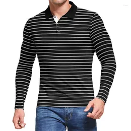 Men's T Shirts Striped T-shirt High Quality Fashion Lapel Slim Fit All-Match Youth Long Sleeve Tops Autumn Winter Casual Simple Pullover