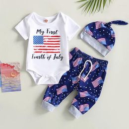 Clothing Sets 4th Of July Baby Boy Outfit Infant Short Sleeve Letter Print Romper Flag Pants Hat Summer 3pc Set