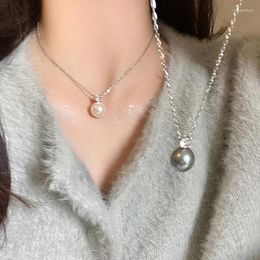 Chains 2024 Fashion Single Gray Pearl Zircon Necklace For Women Simple Personalized Daily Accessory Party Jewelry Birthday Gifts