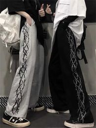 Women's Pants Capris Womens Y2k retro leggings loose punk couple Harajuku hardcover hip-hop goth sports pants Korean fashion wide leg Trousers Y240509