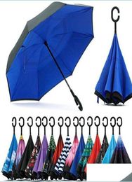 Umbrellas Reverse C Handle Umbrella Windproof Reverses Sunscreen Rain Protection Umbrellas Fold DoubleLayer Inverted Household Su6968543