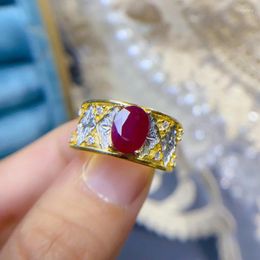 Cluster Rings Natural Ruby For Women Silver 925 Jewellery Luxury Gem Stones 18k Gold Plated Free Shiping Items