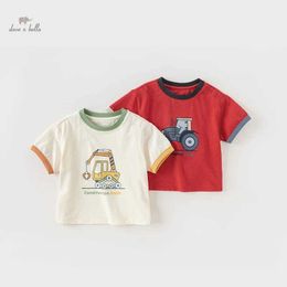 T-shirts Dave Bella 2024 New Summer Boys Baby T-shirt Childrens Top Cotton Short sleeved Underwear Cartoon Leisure Outdoor Sports DB2240686L240509