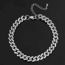 Band Rings HOYON Iced Out Miami Hiphop Anklet diamond Cuban chain S925 Silver Gold Color 9mm zircon designer bracelet buckle ankle chain J240508
