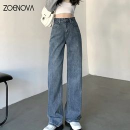 ZOENOVA High Waisted Jeans Y2K Fashion Women Clothing Blue Black Straight Leg Denim Pants Trousers Mom Jean Baggy Tall 240423