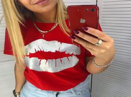 Jo Kalin New Fashion Tshirts for Women Summer Short Sleeve Red lips tshirt ladies fitness harajuku t shirt women top tees9182575