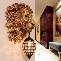 Wall Lamp Gold Lion Light Sconce Nordic Crystal Decor Lighting Fixture For Living Room Bedroom Stairway Mirror Animal