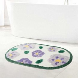 Carpets Fluffy Roses Bathmat Soft Oval Bathroom Rug Bath Tub Side Anti Slip Carpet Function Entrance Foot Pad Floor Mat Home Decor